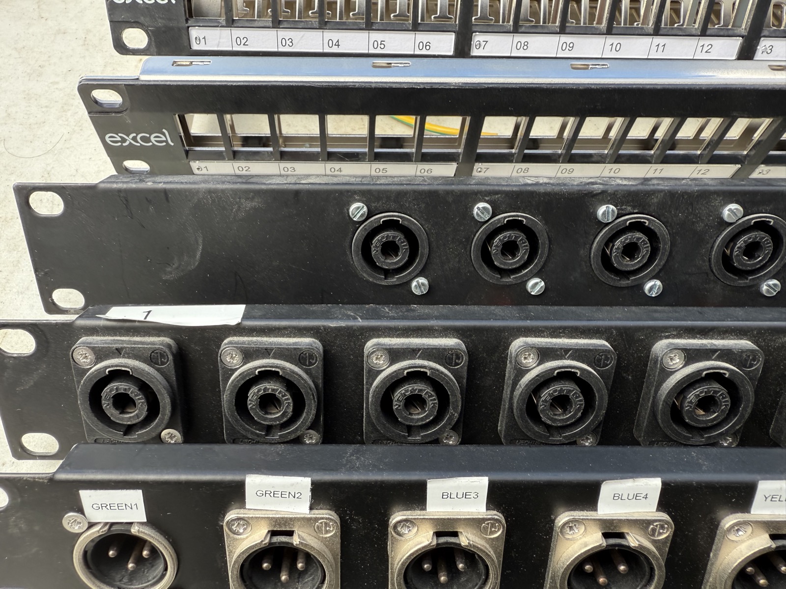 Excel branded 19-inch patch panels and connector rack accessories