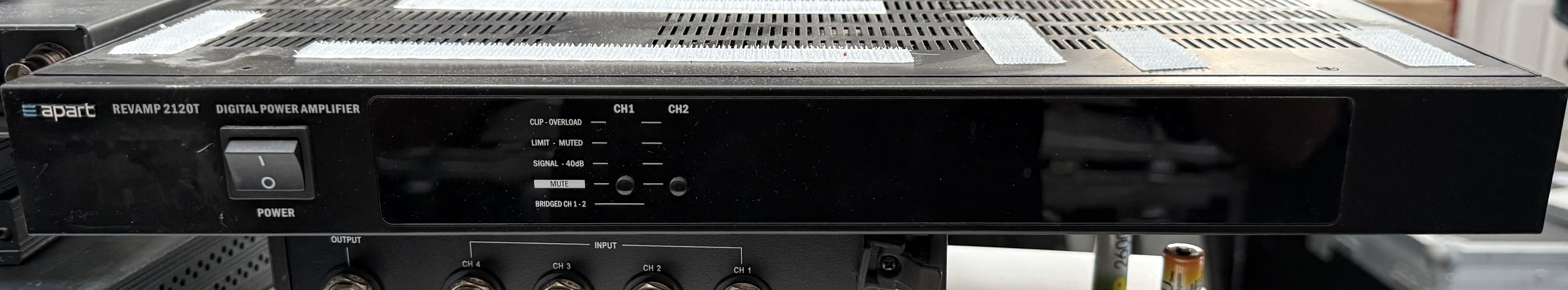 Front view of a used Apart REVAMP 2120T two-channel digital installation amplifier