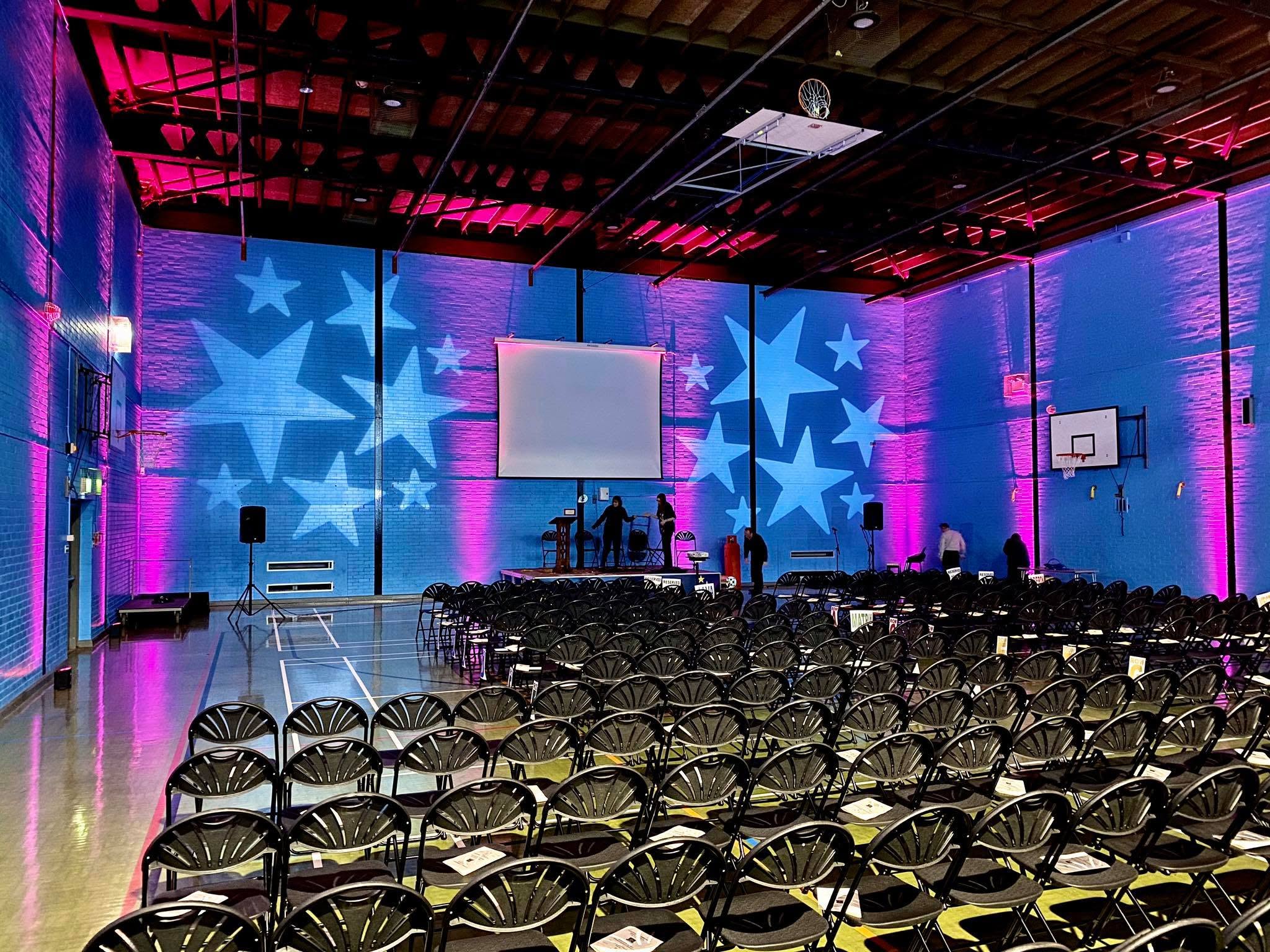 Awards event room with star lighting and staging