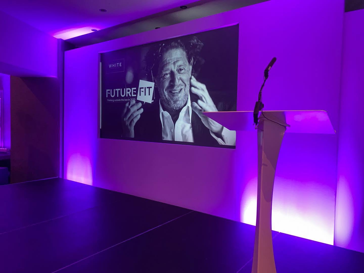 Awards presentation stage with lectern