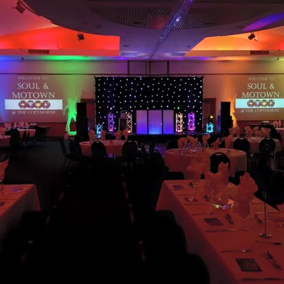 Soul and Motown event with lit backdrop styling