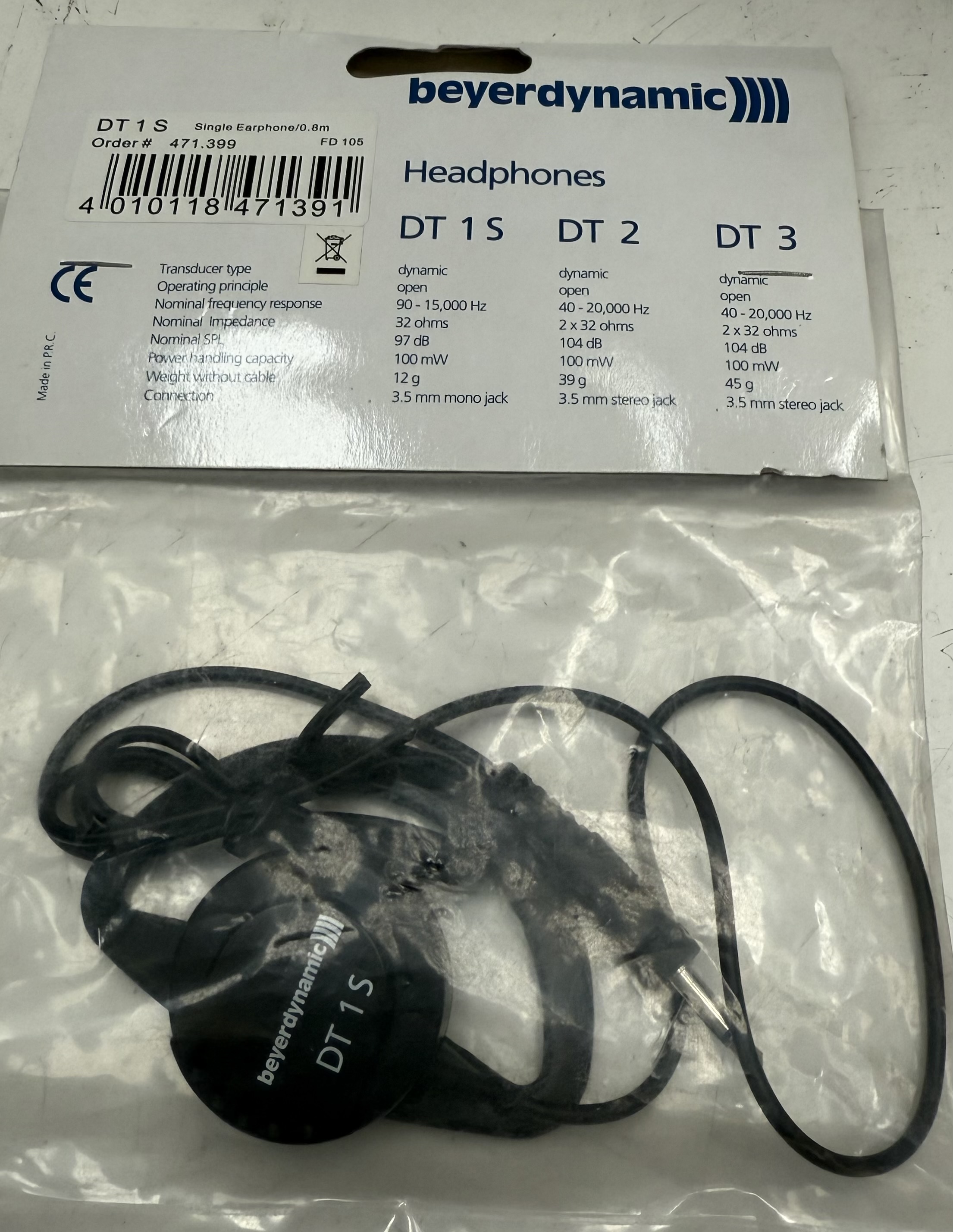 Beyerdynamic DT 1 S lightweight single-ear monitor in its original packaging