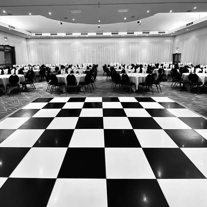 Black and white dance floor in a ballroom