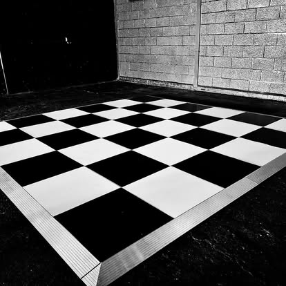 Compact black and white dance floor