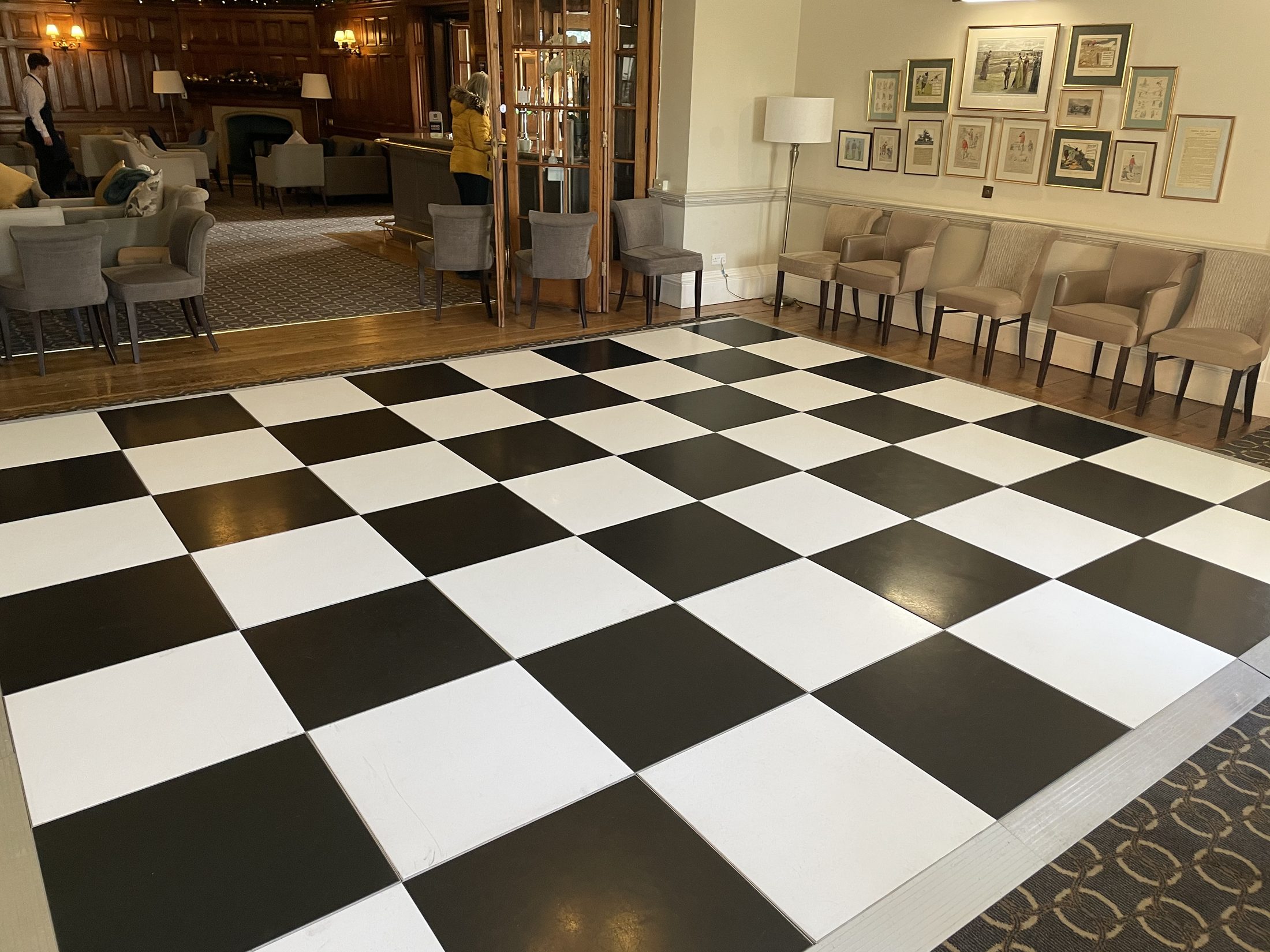 Black and white dance floor in a Birmingham hotel lounge