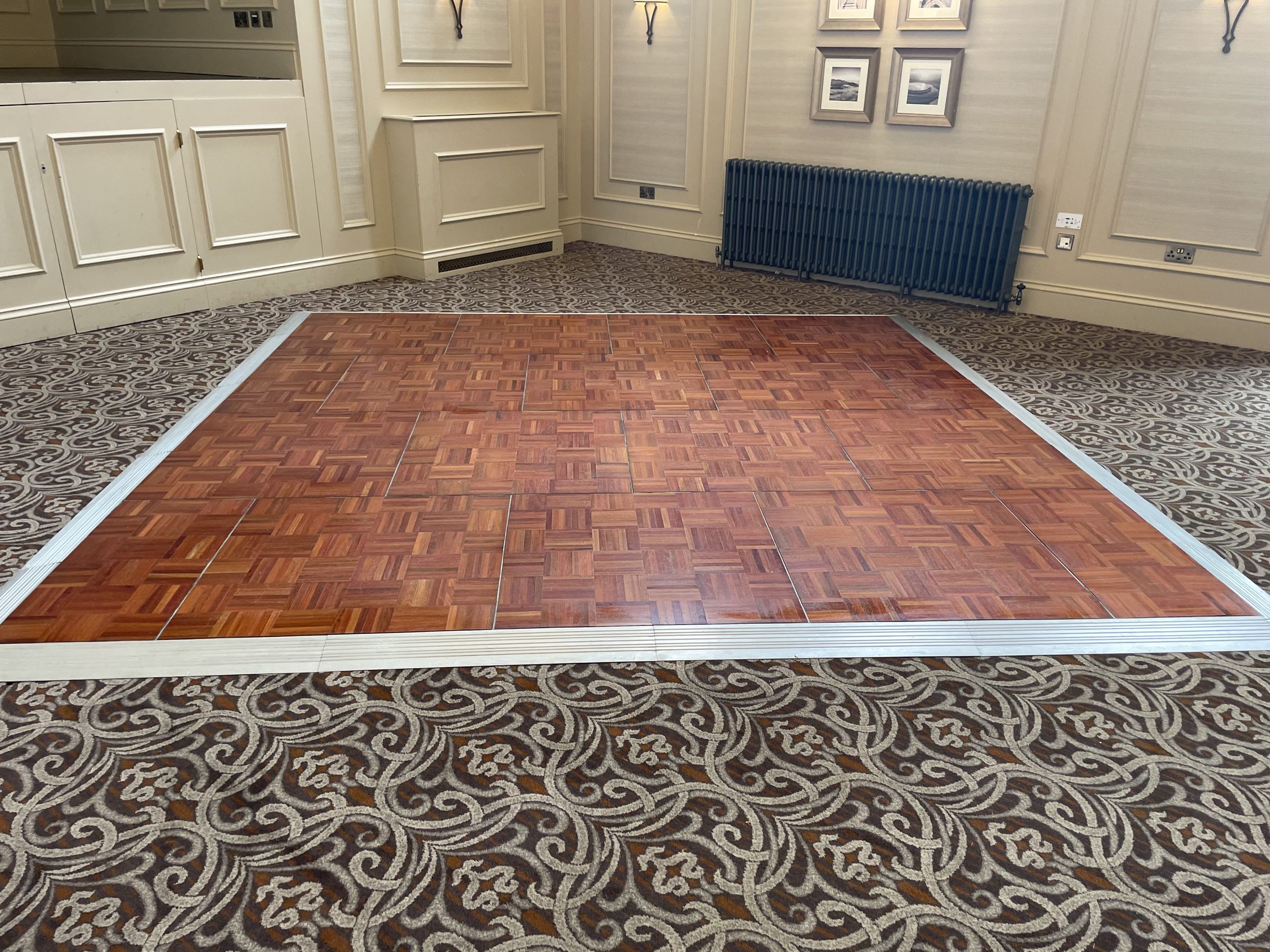 Traditional parquet dance floor in a hotel venue