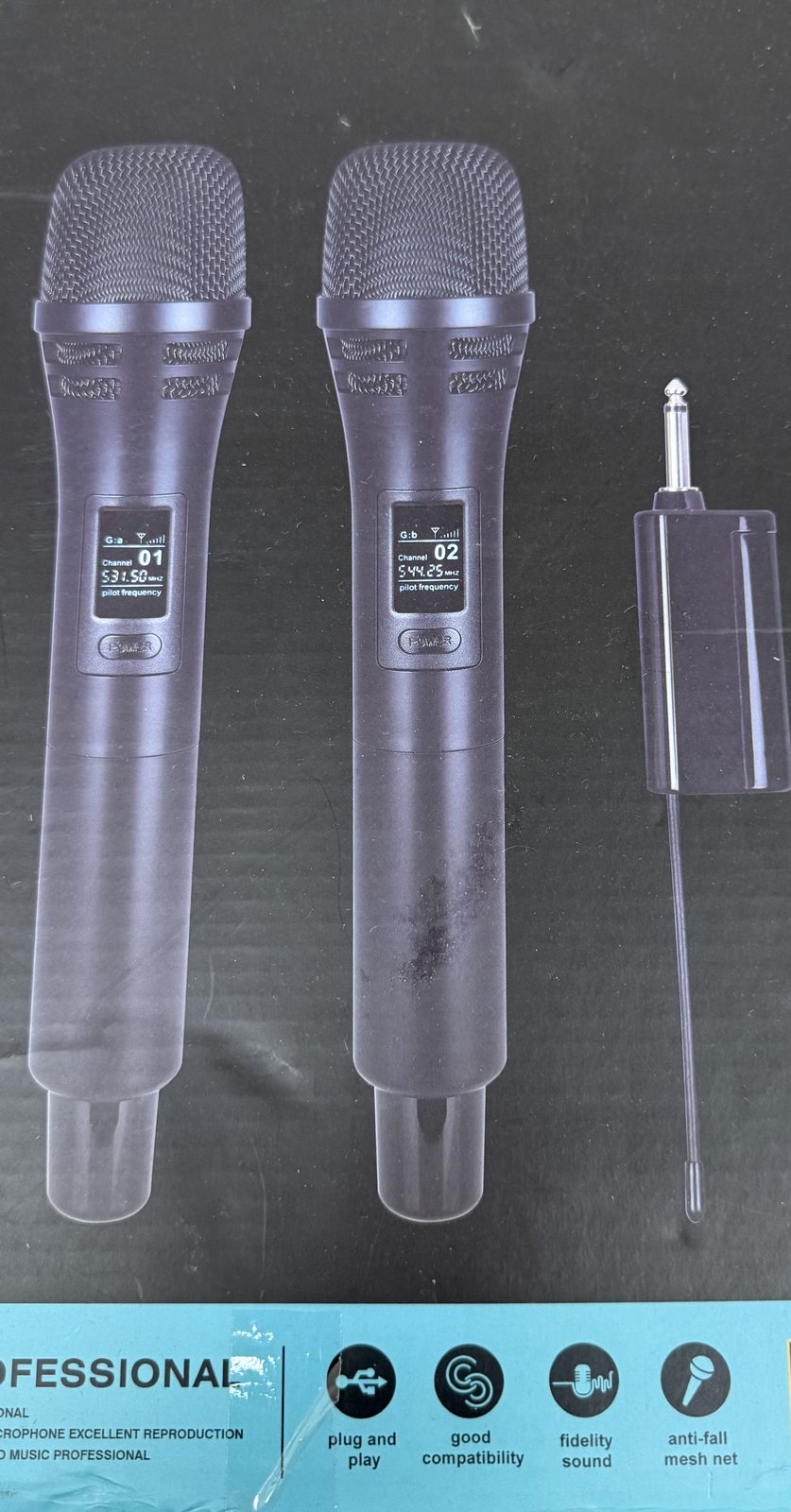 New old stock dual UHF wireless handheld microphone system with plug-in receiver