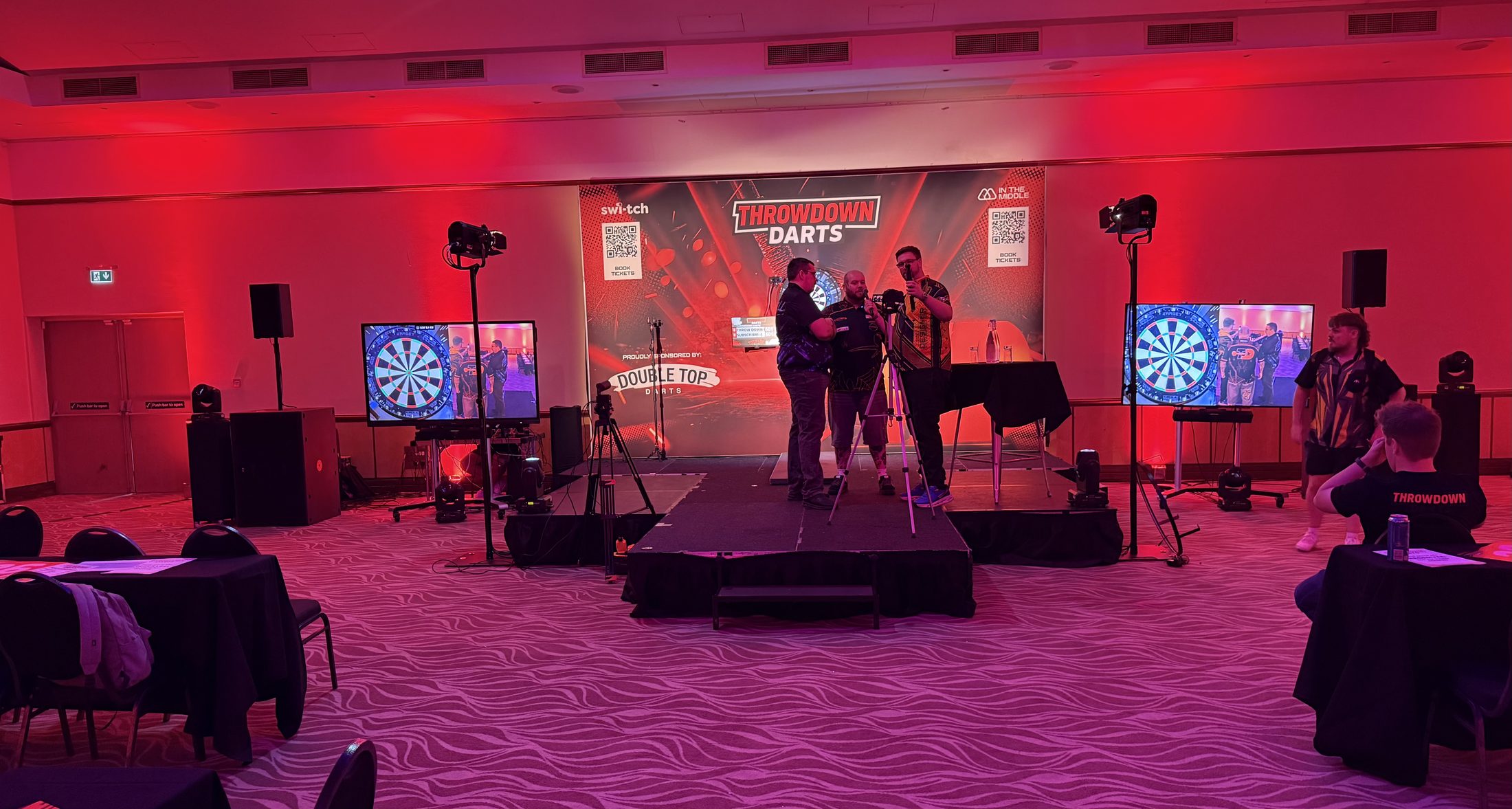 Throwdown Darts stage, screens and sound setup at Copthorne Hotel Dudley