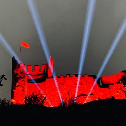 Dudley Castle wall wash and sky beams lighting setup