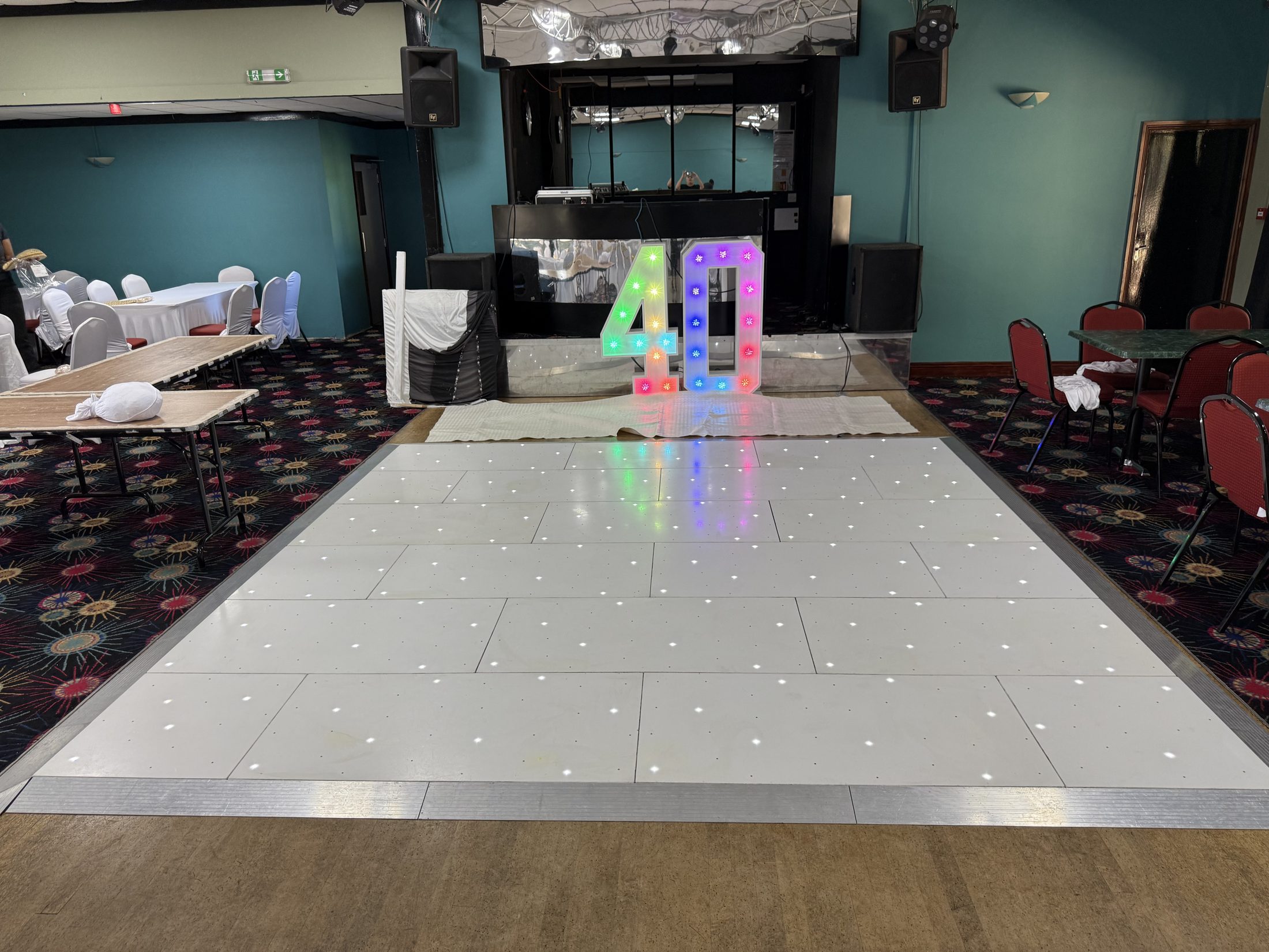 White starlight floor and DJ setup at Fishley Park, Walsall