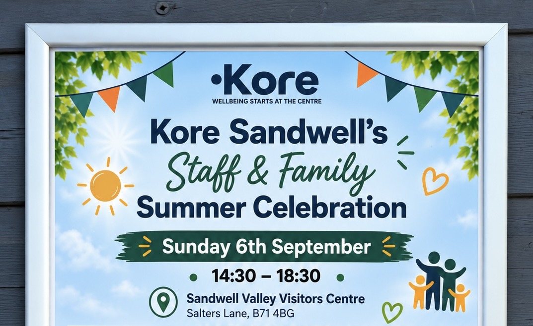 Kore Sandwell staff and family summer celebration sign for Sandwell Valley Family Fun Day