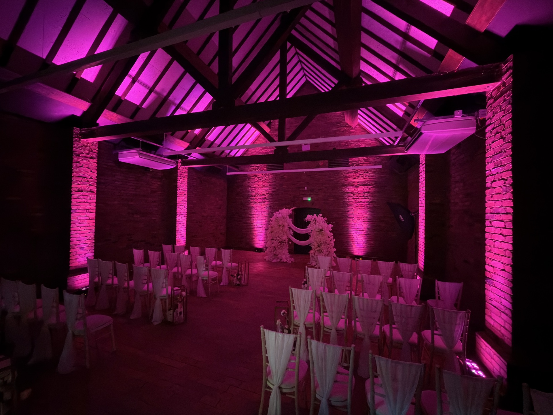 Uplighting and wall wash at Sandwell Valley Wedding Fair
