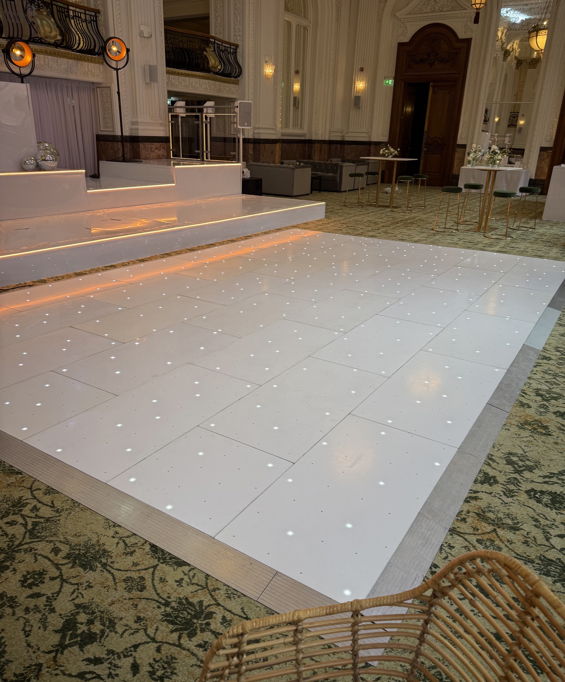 White starlight dance floor with wedding lighting supplied by Paul James Events on 20th September 2026