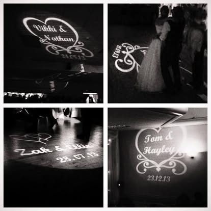 Collage of personalised gobo projection examples