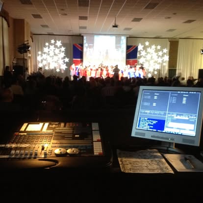 Event stage with snowflake style gobo projection