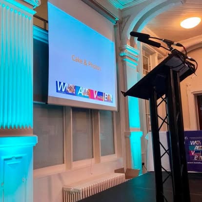 Lectern beside projection screen in a venue