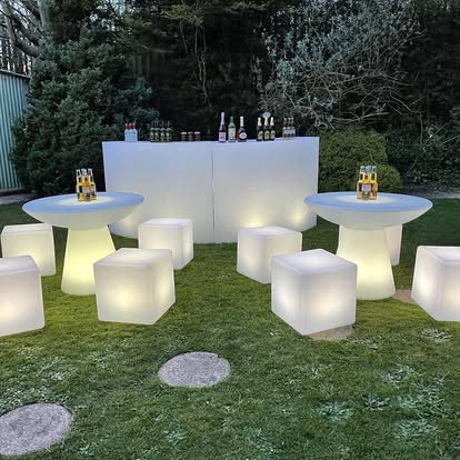 LED furniture and drinks bar in a garden