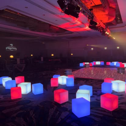LED cubes around a dance floor