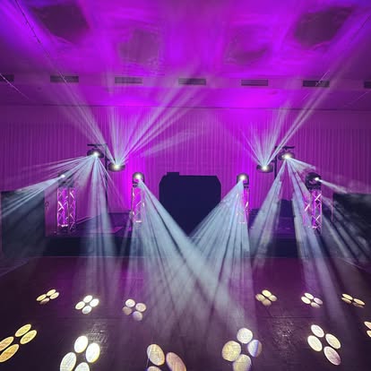 Purple room lighting with beam effects