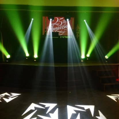Green and white beam lighting for an anniversary event
