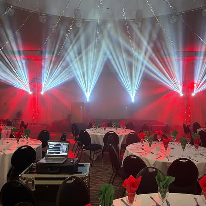 Banqueting room with large beam lighting effects