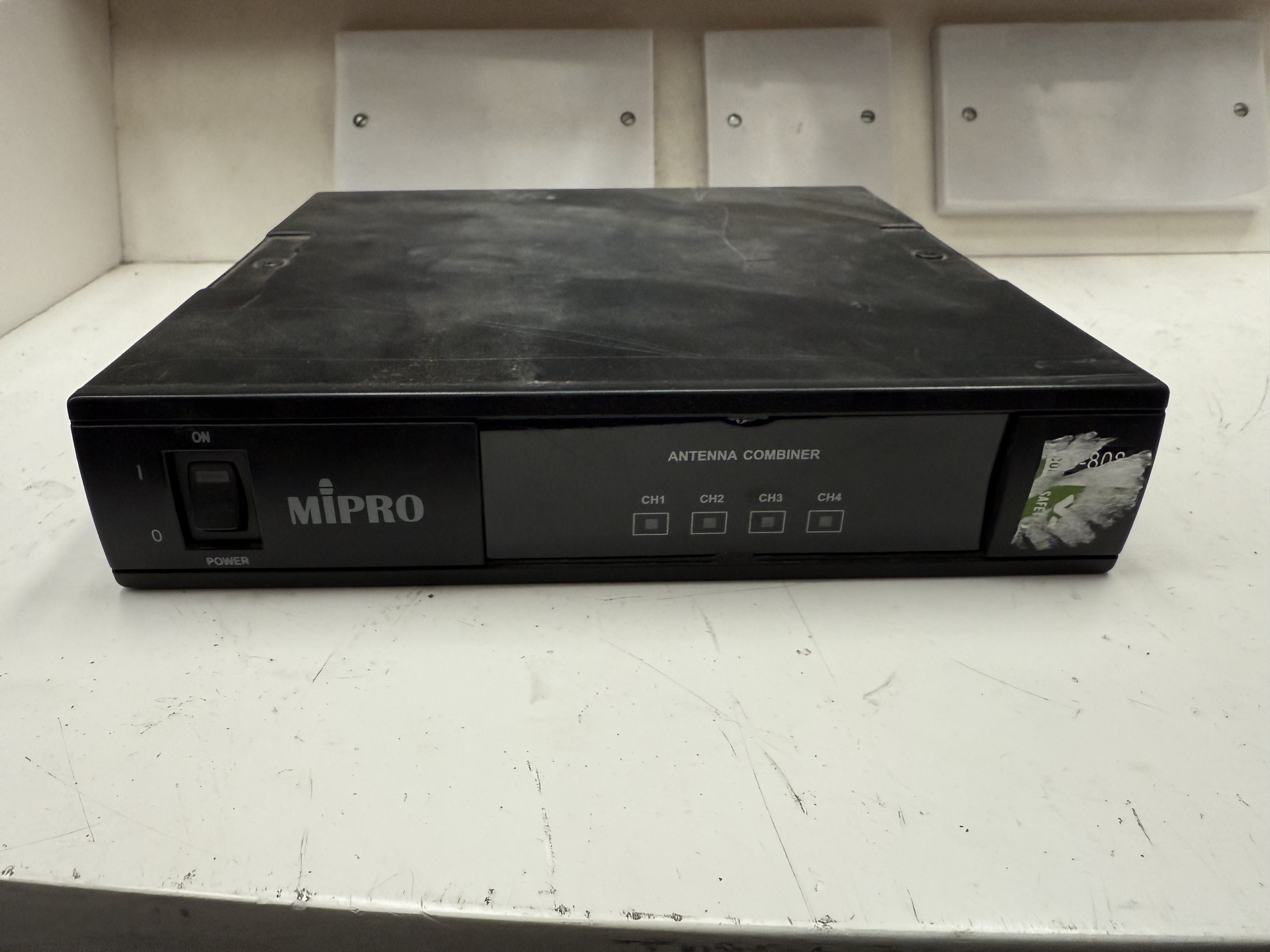 Front view of a used MIPRO AD-808 four-channel UHF active antenna combiner