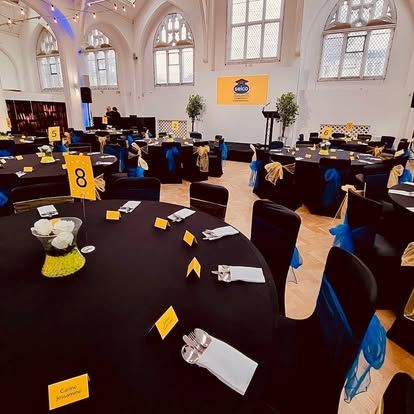 Conference and awards banquet room prepared for guests