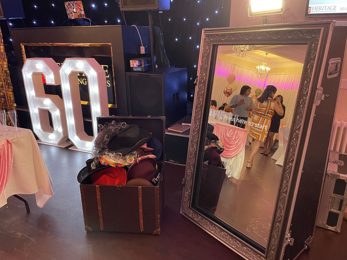 Magic mirror photo booth set up for a birthday celebration