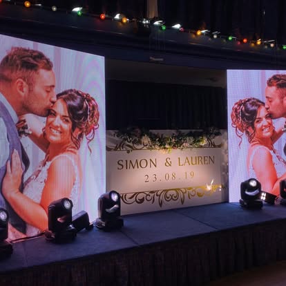 Projection screen and LED display setup for an event