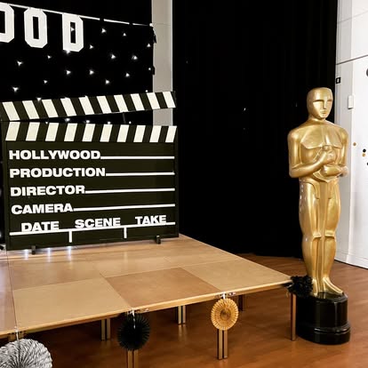 Hollywood props beside a small stage