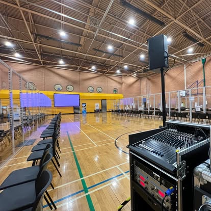 Large room sound system with control rack