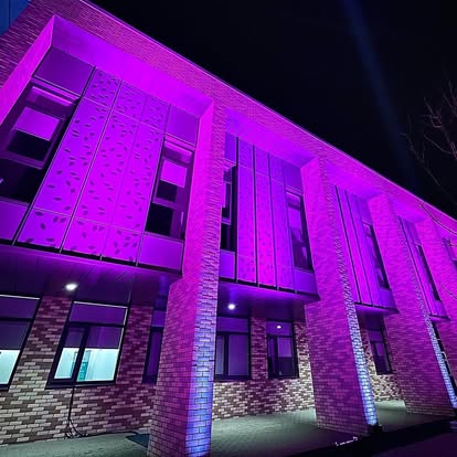 Purple architectural wash on a building