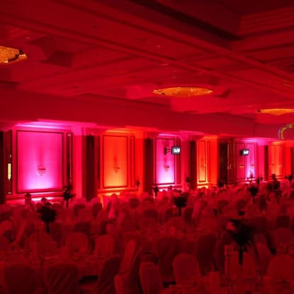 Red wall washing in a banqueting room