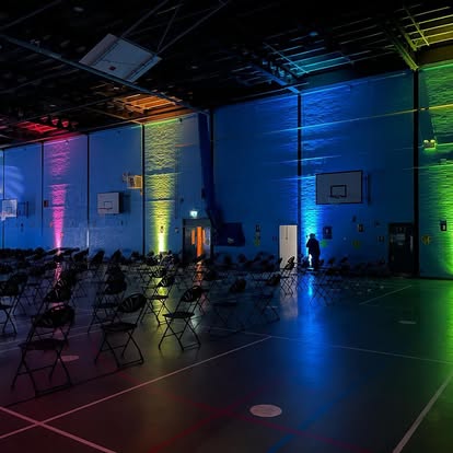 Colour washed walls in a large hall