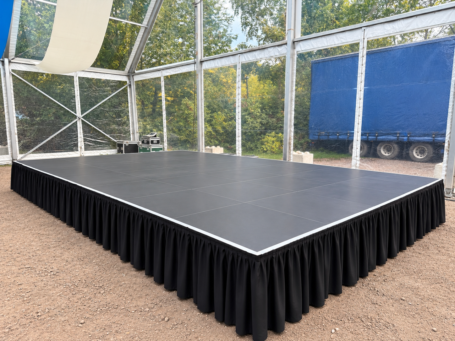 Wide view of raised stage platform supplied for Reading Fest