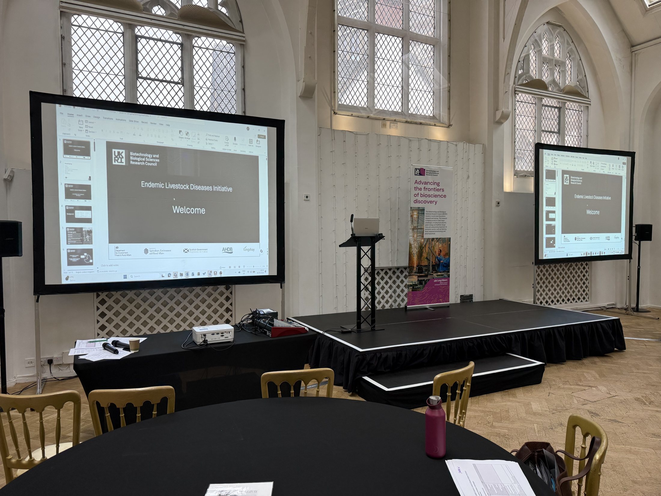 Dual screen, stage and lectern setup supplied for a meeting at The Old Library Birmingham