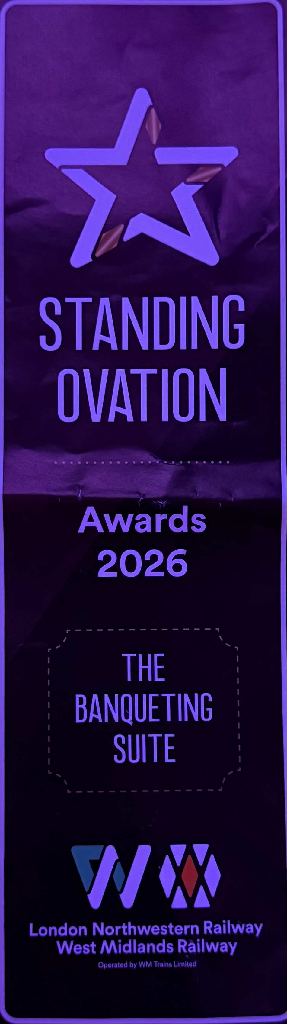 Standing Ovation Awards 2026 sign for London Northwestern Railway and West Midlands Railway