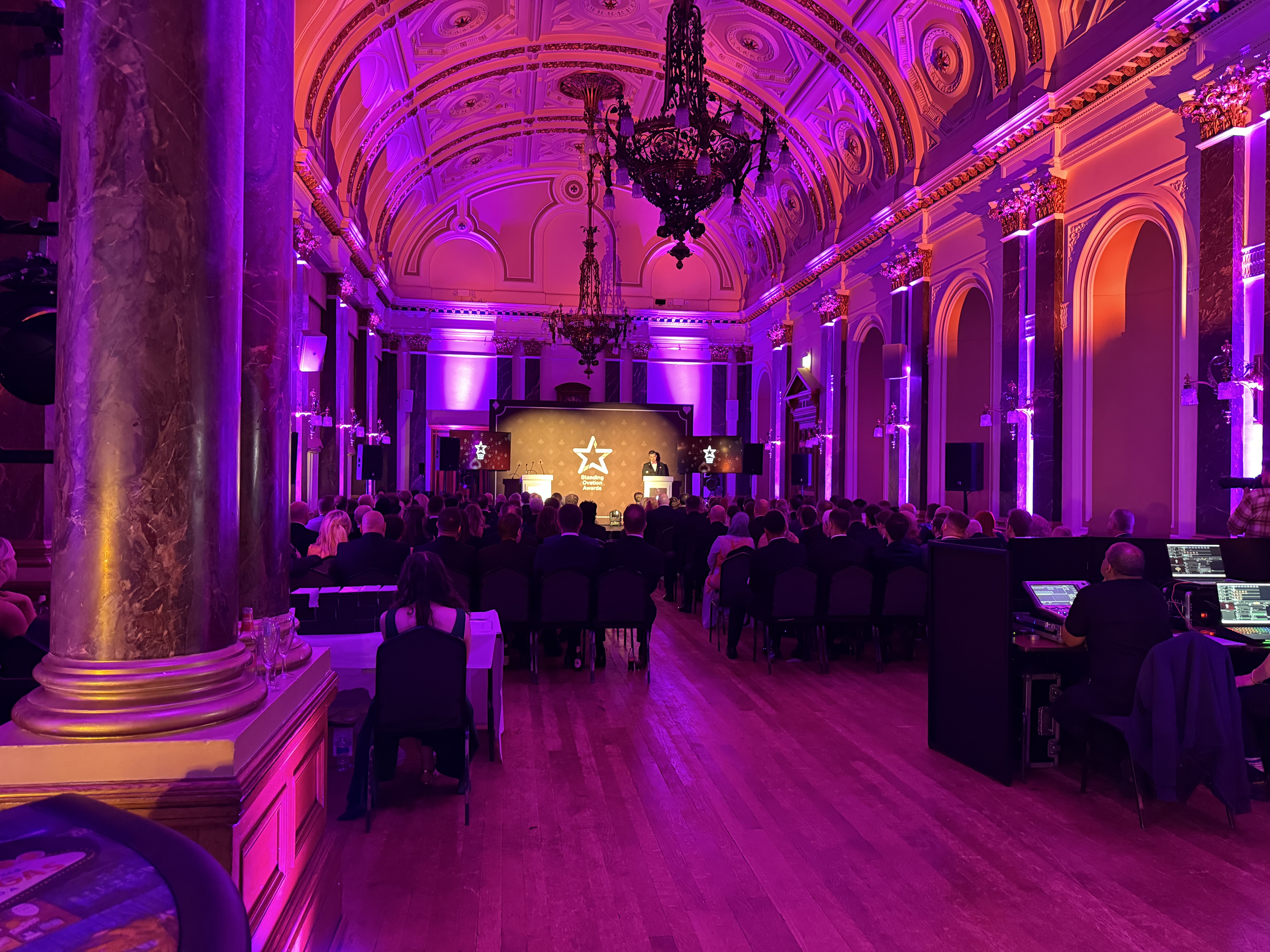 Live Standing Ovation Awards ceremony with lighting effects and technician control position