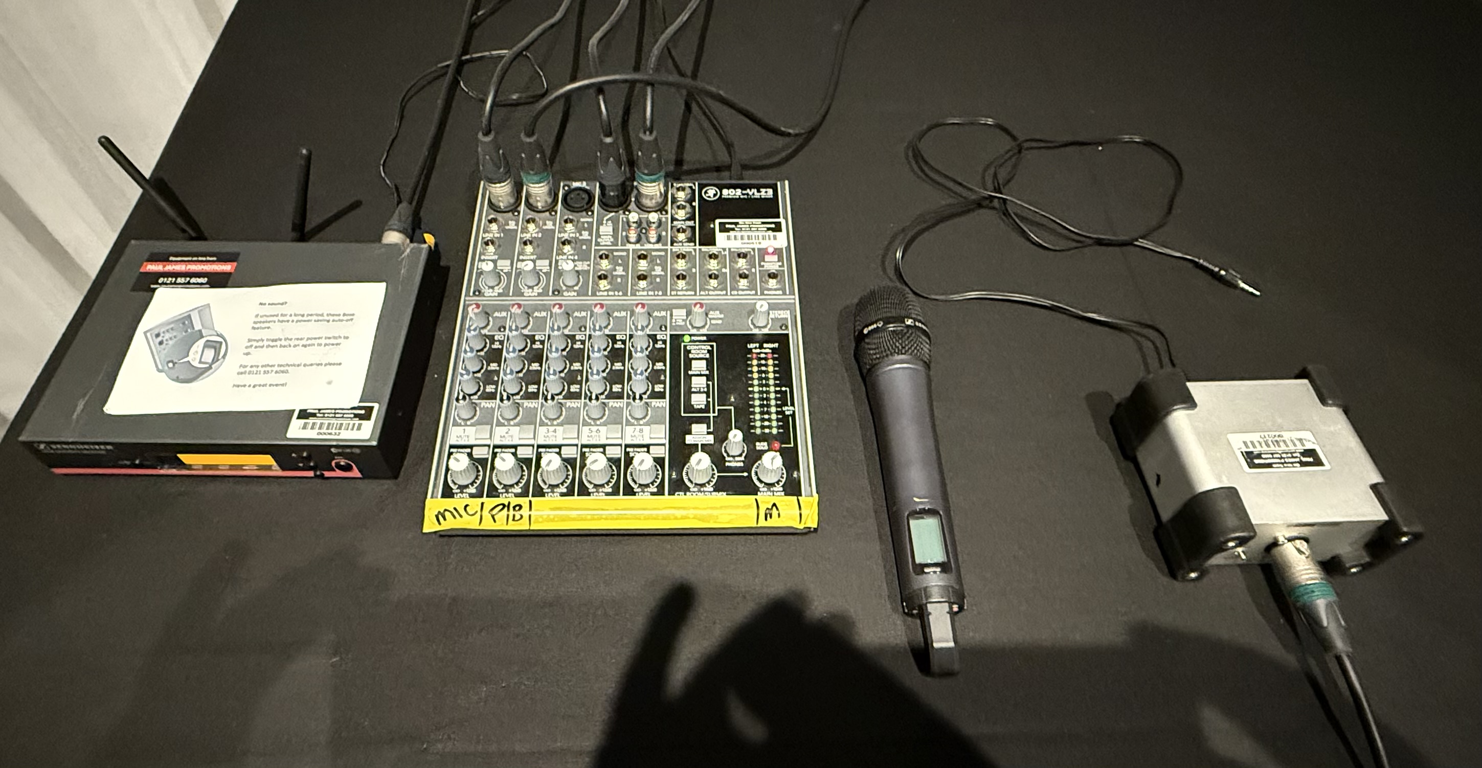 Sennheiser radio microphone and small audio mixer supplied for a setup at Village Hotel Walsall